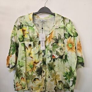 SPANNER Green and Yellow Floral Button Down Shirt
